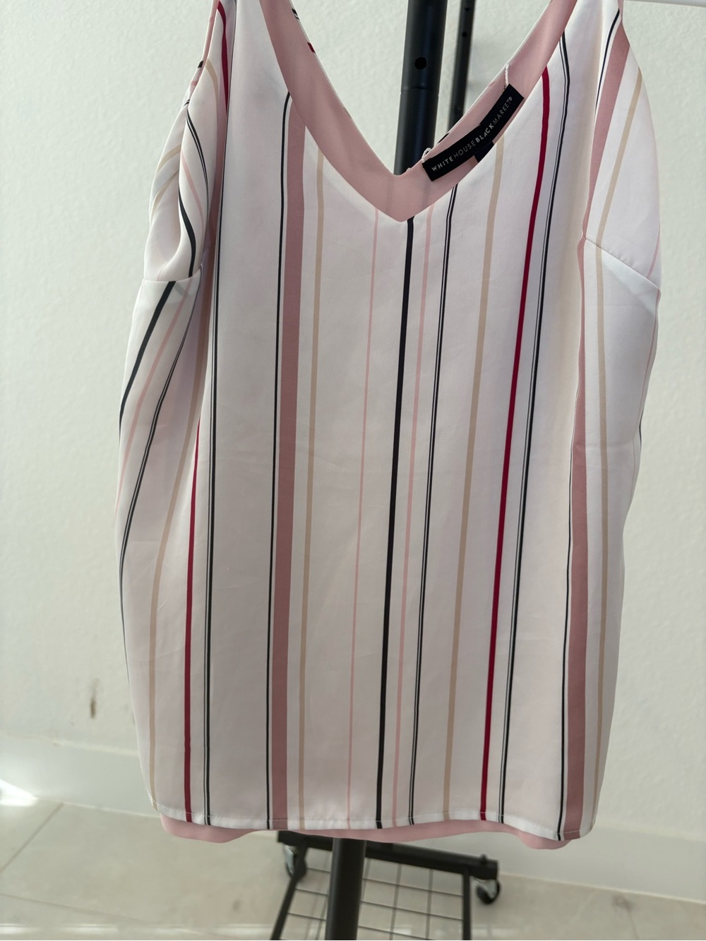 White House Black Market Blush & Stripe V-Neck Camisole